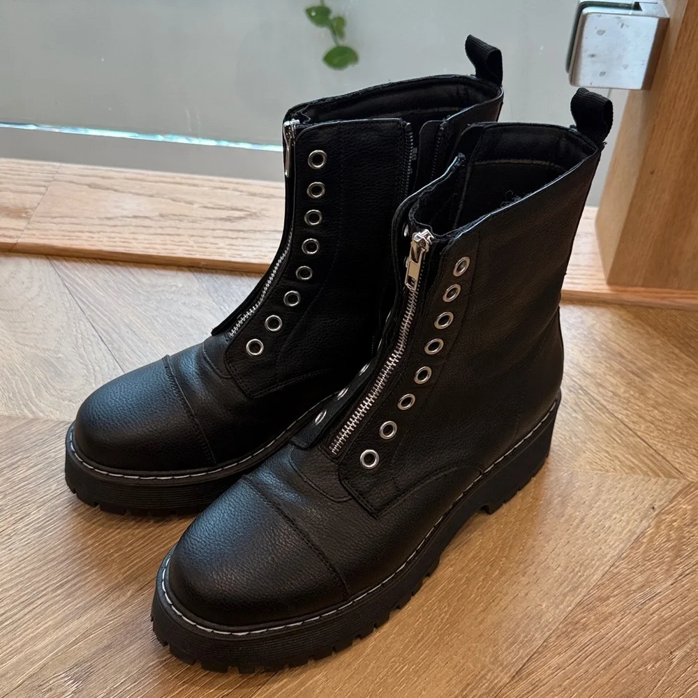 No Boundaries Women's Zip Front Combat Boots Size 10 Black Memory Foam - Picture 1 of 7